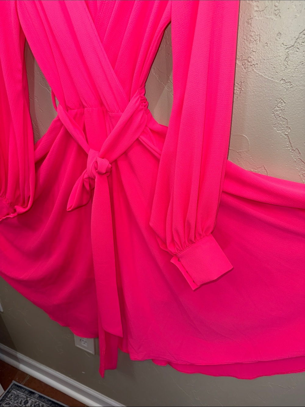 MEGHAN LA Lilypad Midi Wrap Dress Hot Fluorescent‎ Highlighter Neon Pink Size L - Picture 10 of 14